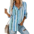 thumbnail image 1 of Asvivid Ladies Striped Long Sleeve Blouses with Front Pockets Color Block Shirts Lightweight Butttoned Retro Pullover Tops US 12-14, 1 of 7