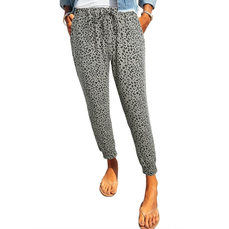 Asvivid Women s Leopard Print Sports Lounge Pants Drawstring Elastic Waist Sweatpants Casual Trousers with Pockets