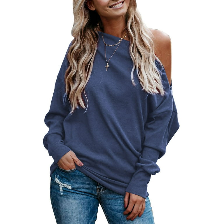 Asvivid Women s Off the Shoulder Sweatshirt Batwing Long Sleeve
