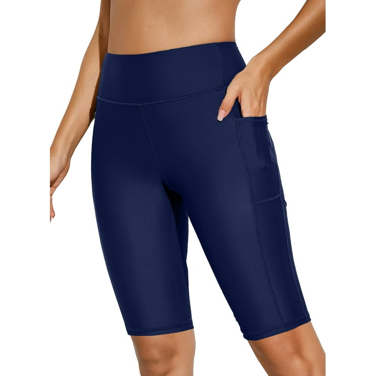 Asvivid Women's Plus Size Modest Swim Board Shorts Full Coverage Swim  Capris Swimming Bottoms Pants with Liner Blue XL 