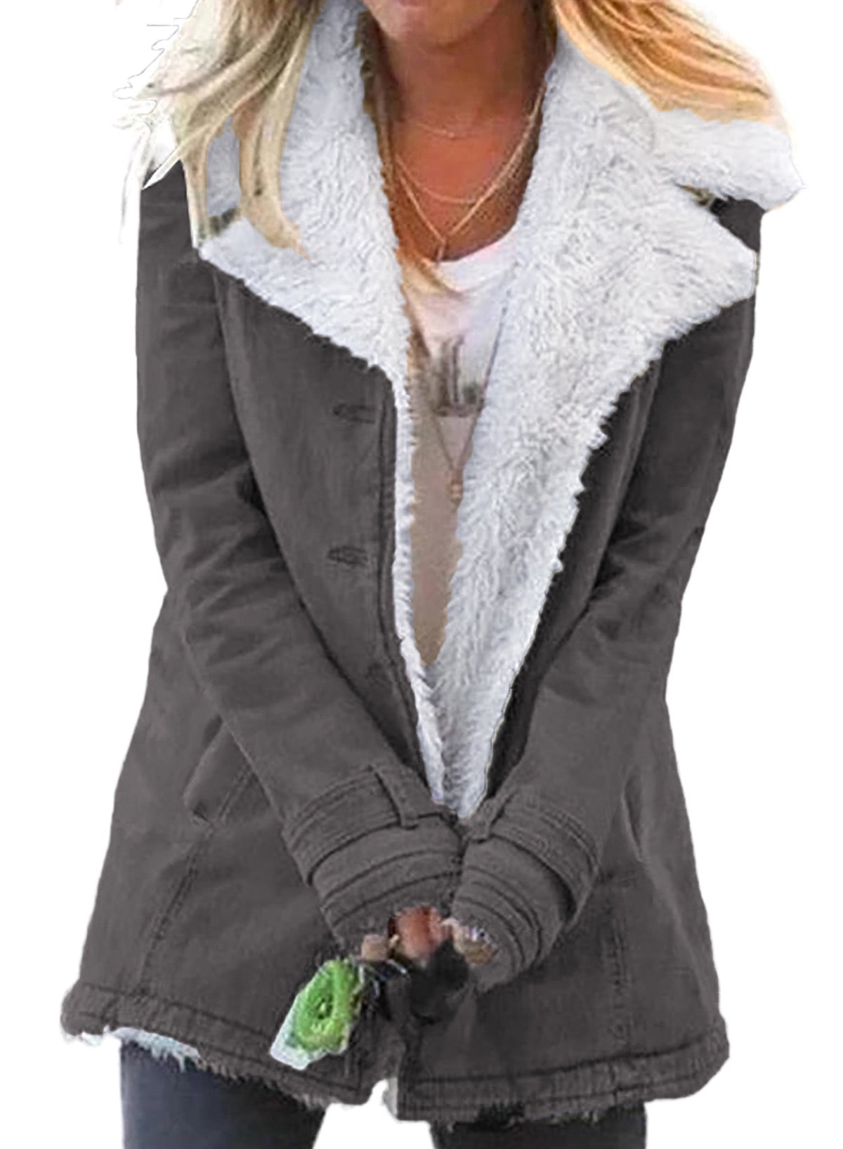 Asvivid Womens Faux Fur Jean Jacket Stand Collar Wool Liner Sherpa ...