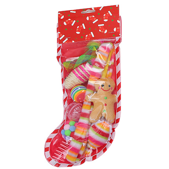 4-Piece Christmas Stocking Cat Toy Gift Set Candy Canes,Mice Kitten Holiday Toys