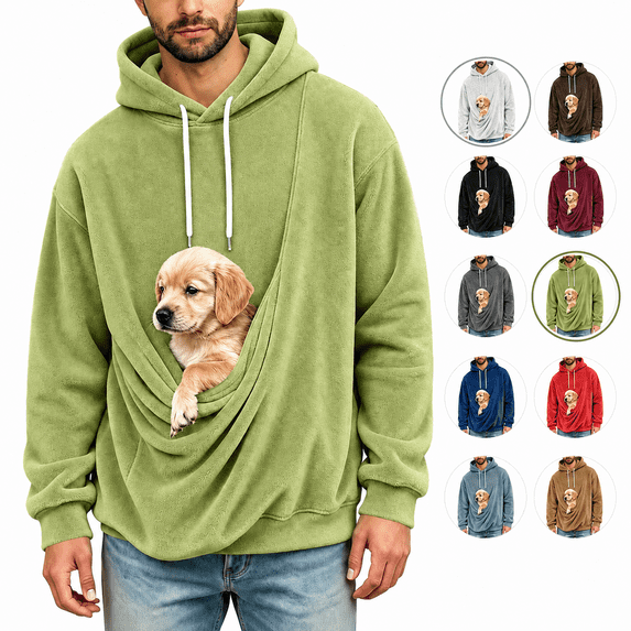 Aswuknt Pet Pouch Hoodie Men Fleece Kangaroo Pocket Dog Pouch Pullover Pet Carrier Sweatshirts Animal Holder Long Sleeve Casual Tops