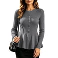 thumbnail image 1 of Aswuknt Women's Fall Winter Ribbed Knit Cardigan Long Sleeve Button Front Peplum Dressy Casual Work Sweater Top, 1 of 7