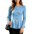 thumbnail image 1 of Aswuknt Women's Fall Winter Ribbed Knit Cardigan Long Sleeve Button Front Peplum Dressy Casual Work Sweater Top, 1 of 7