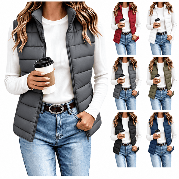 Aswuknt Womens Puffer Vest Quilted Sleeveless Stand Collar Full Zip Jackst Lightweight Gilet Outerwear For Fall Winter Casual Daily Wear,Layering
