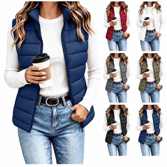 Aswuknt Womens Puffer Vest Quilted Sleeveless Stand Collar Full Zip Jackst Lightweight Gilet Outerwear For Fall Winter Casual Daily Wear,Layering