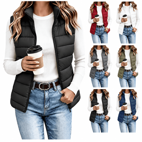 Aswuknt Womens Puffer Vest Quilted Sleeveless Stand Collar Full Zip Jackst Lightweight Gilet Outerwear For Fall Winter Casual Daily Wear,Layering