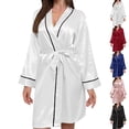 thumbnail image 1 of Asxite Bath Robe Solid Satin with Black Line Loose Home Robe 2 Piece Pajamas for Women Set, 1 of 4