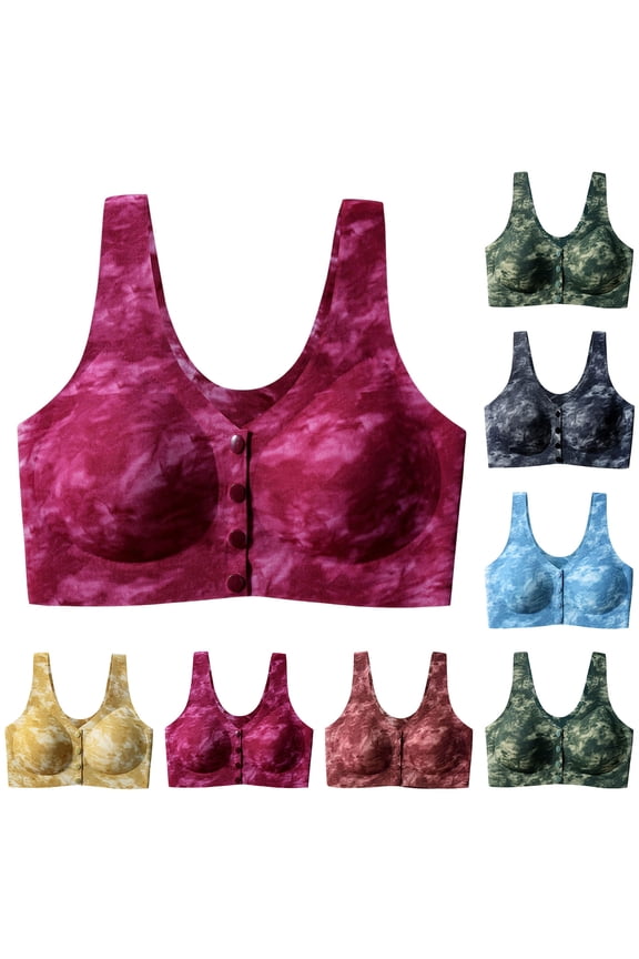 Bras for Women No Underwire Printed Front Closure Push Up Loose and Breathable Daily
