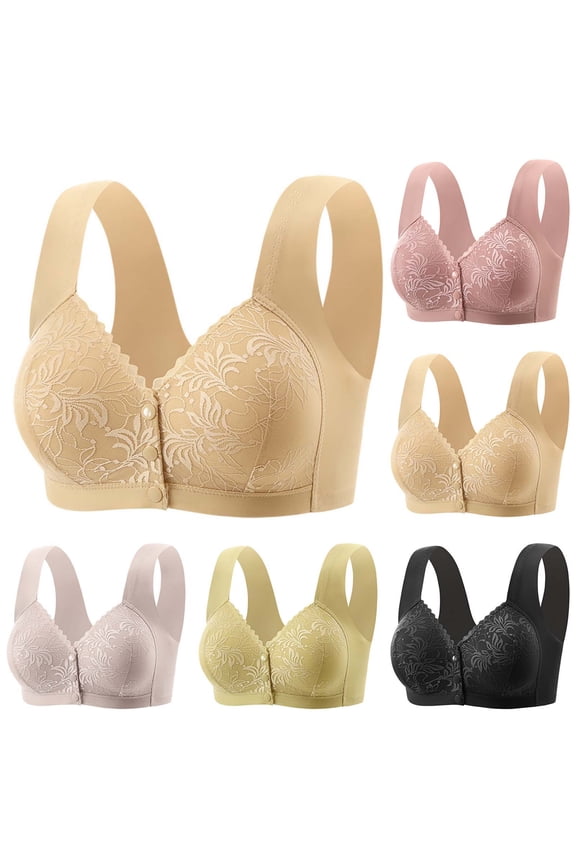 Bras for Women Plus Size No Underwire Front Hook Lace Thin Wireless Soft Lined Cup Tank Daily