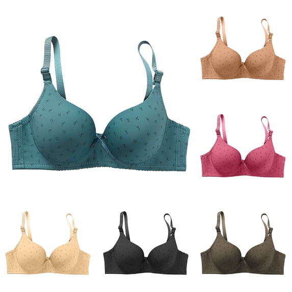 Asxite Bras for Women Underwire Solid Small Print Push Up Loose and Breathable Daily