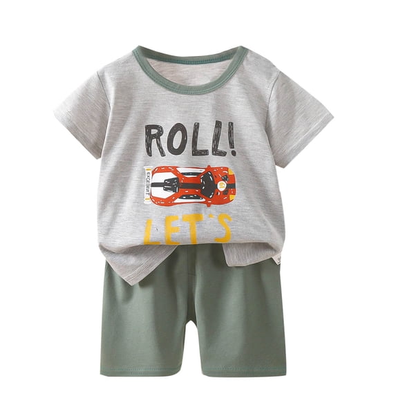 Asxite Dihosavr Kids 6 Months-9 Years Print Short Sleeve Top with Elastic Waist Shorts 2 Piece Set