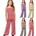 thumbnail image 1 of Asxite Toddler Girls Summer Outfits Striped Sleeveless Tank Top and Flared Pants Set 1-10Y, 1 of 6