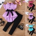 thumbnail image 1 of Asxite Toddler Girls Summer Outfits Solid Ruffle Mandarin Collar Top and Pants Set 2-7Y, 1 of 7