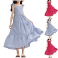 thumbnail image 1 of Asxite Girls 7-16 Years Print Striped Ruffle Strap red Dress Casual, 1 of 5