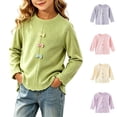 thumbnail image 1 of Asxite Girls Bow Tops Crew Neck Long Sleeve Lettuce Cuffs Soft Solid Cotton Fall Winter Tee 3Y, 1 of 7