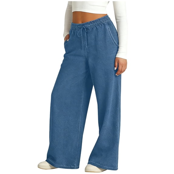 Asxite Girls Denim Wide Leg Pants Elastic Waist Casual Summer with Pockets 4-14 Y