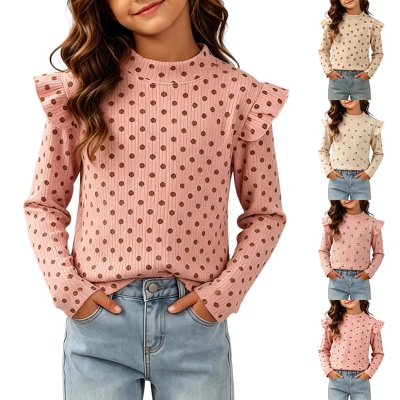 Asxite Girls Print Tops Crew Neck Long Sleeve Soft Cotton Casual Pullover Fall Winter Tee 2T