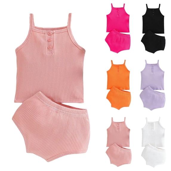 Asxite Toddler Girls Summer Outfits Soft Breathable Solid Sleeveless Knit Tank Top and Pants Set