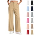 thumbnail image 1 of Asxite Girls Solid Pants School Uniform Casual Fall Winter Elastic Back Waist Pocket Straight Leg Bottom, 1 of 7