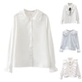 thumbnail image 1 of Asxite Girls Solid Tops Cotton Ruffle Collared Bow White Shirts Long Sleeve Fall Winter School Uniform, 1 of 5