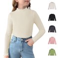 thumbnail image 1 of Asxite Girls Solid Tops Cotton Ruffle Long Sleeve Crew Neck T Shirt Fall Winter Casual School Uniform, 1 of 6