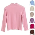 thumbnail image 1 of Asxite Girls Solid Tops Ruffle Mock Neck Long Sleeve T Shirt Fall Casual School Uniform, 1 of 4