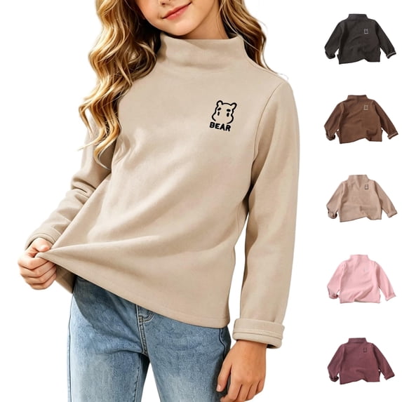 Asxite Girls Solid Tops Mock Neck Long Sleeve Soft Thermal Cotton Casual Pullover Fall Tee 7T