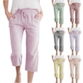 thumbnail image 1 of Asxite Toddler Girls Pants Striped Linen Cropped Elastic Waist Pocket Breathable Sweatpants 2-12Y, 1 of 7