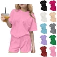 thumbnail image 1 of Asxite Girls Summer Outfits Casual Solid Short Sleeve Round Neck Tee Shorts Set 2 Piece 3-15 Y, 1 of 6