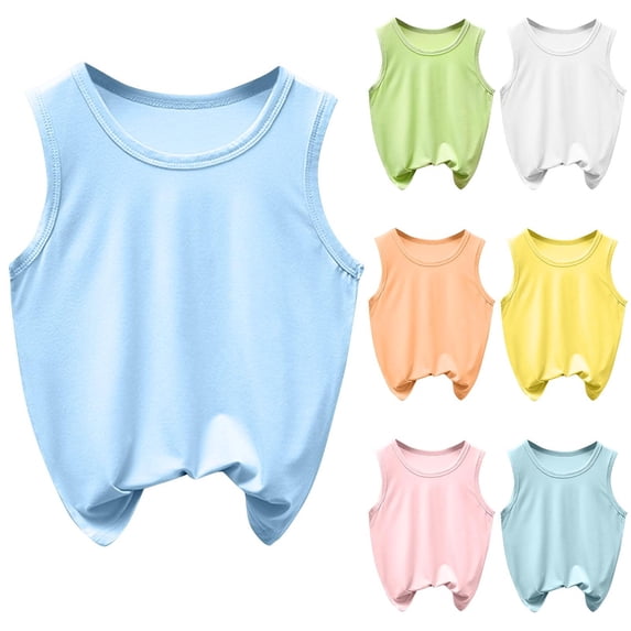 Asxite Girls Tank Tops Solid Sleeveless Crewneck Spaghetti Strap Tank Top Summer Tank Tops for 5-14Y