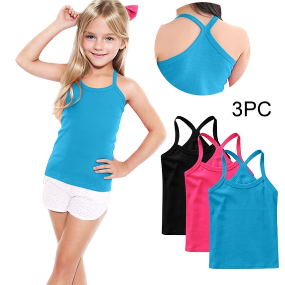 Asxite Girls Tank Tops Solid Sleeveless Crewneck Spaghetti Strap Tank Top Summer Tank Tops for 5-14Y