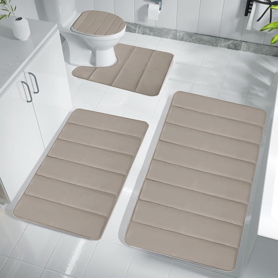 Asxite Home Bath Rugs,Memory Foam Bath Mat 4 Set Bathroom Rugs For 4 Pcs Toilet Mats Universal Soft Comfortable Water Absorption Non-Slip Thick Machine Washable Easier To Dry Dark