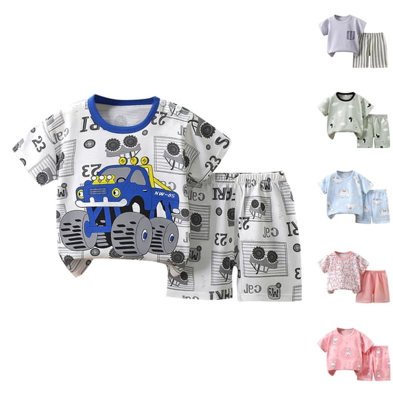 Asxite Toddler Summer Outfits Casual Print Short Sleeve Crew Neck Top and Shorts Set 2-10Y