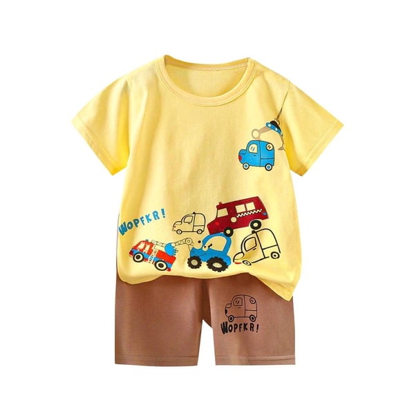 Asxite Kids 2-10 Years Print Short Sleeve Crewneck Top with Shorts Casual 2 Piece Set
