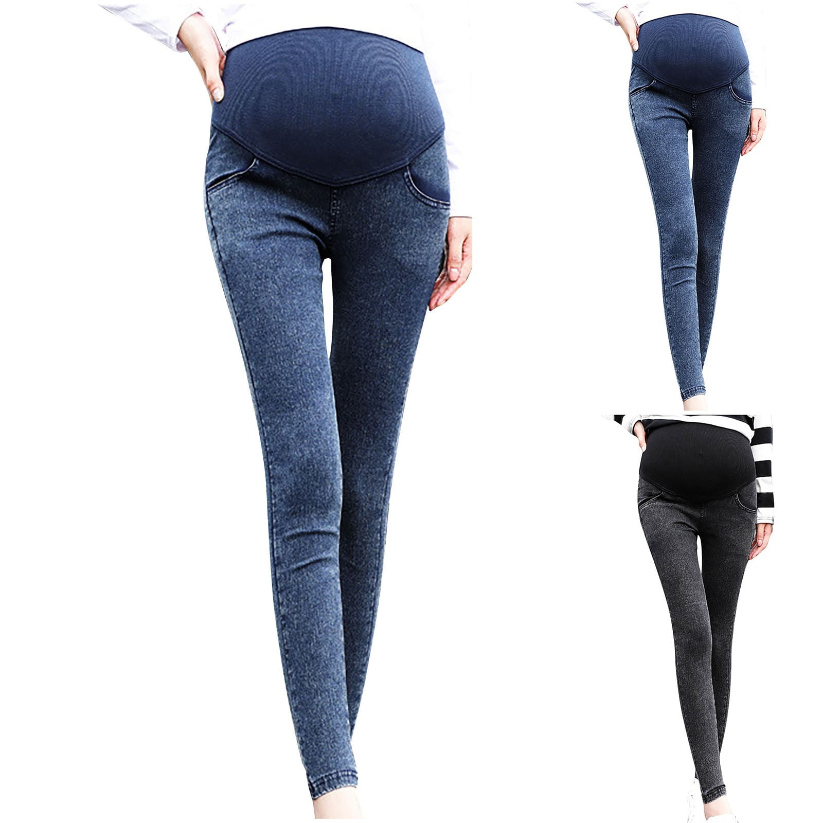 Asxite Maternity Pants Over Belly Jeans Washed Stretch Denim Adjustable ...