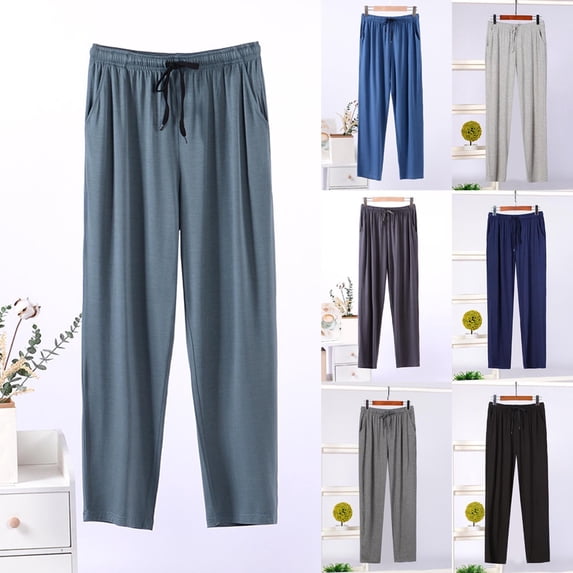 Asxite Mens Pajama Pants Solid Loose Casual Home Long Sleep Pants