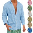 thumbnail image 1 of Asxite Mens Plus Size Tops Fall Solid Cotton Linen Button Down Long Sleeve Shirts, 1 of 5