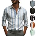 thumbnail image 1 of Asxite Mens Plus Size Tops Fall Striped Print Casual Business Pocket Long Sleeve Shirts, 1 of 5