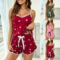 thumbnail image 1 of Asxite Pajamas for Women Set Heart Print Spaghetti Strap Top and Ruffle Shorts Sleepwear, 1 of 7