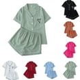 thumbnail image 1 of Asxite Pajamas for Women Set Solid Heart Print Lapel Pocket Short Top with Pants Loungewear 2 Piece, 1 of 5