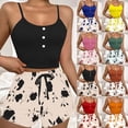 thumbnail image 1 of Asxite Pajamas for Women Set Solid Print Button Down Camisole Drawstring Shorts Set Loungewear 2 Piece, 1 of 4