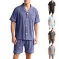thumbnail image 1 of Asxite Plus Size Mens Pajamas Set Solid Collared Short Sleeve Top and Elastic Waist Pocket Shorts Sleepwear, 1 of 5