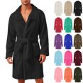 thumbnail image 1 of Asxite Plus Size Mens Robe Solid Double Face Fleece Notch Lapel Long Sleeve Pocket Wrap Casual Bathrobe, 1 of 7