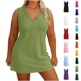 thumbnail image 1 of Asxite Plus Size Summer Dresses for Women Casual Solid Loose V Neck Sleeveless Midi Sundress, 1 of 5