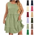 thumbnail image 1 of Asxite Plus Size Summer Dresses for Women Casual Solid Round Neck Sleeveless Loose Breathable Midi Sundress, 1 of 5