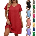 thumbnail image 1 of Asxite Plus Size Summer Dresses for Women Casual Solid V Neck Raglan Short Sleeve Midi Sundress, 1 of 6