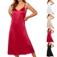 thumbnail image 1 of Asxite Plus Size Womens Pajamas Loose Spaghetti Strap V Neck Satin Solid Long Sleep Dress, 1 of 7