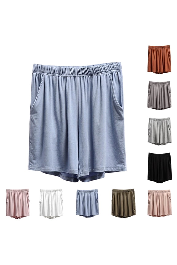 Plus Size Womens Pajamas Pants Loose High Waist Soft Knit Solid Pocket Cropped Sleepwear